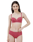 Semi Coverage Padded Non Wired T-shirt Bra with High Rise Full Coverage Brief SET CB-133-1134