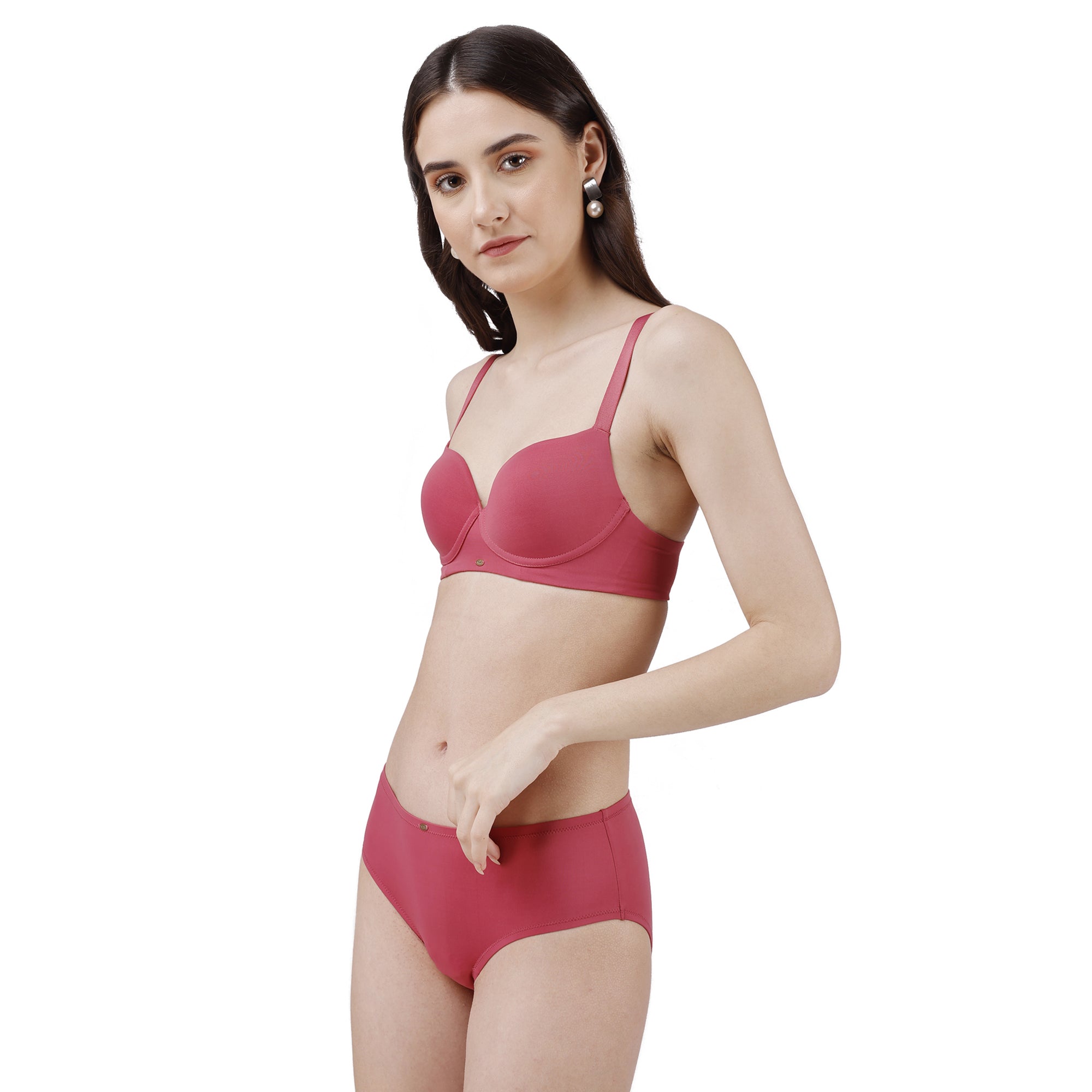 Semi Coverage Padded Non Wired T-shirt Bra with High Rise Full Coverage Brief SET CB-133-1134