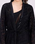 Full Bell Sleeves Zebra Print Lace Robe Cover Up