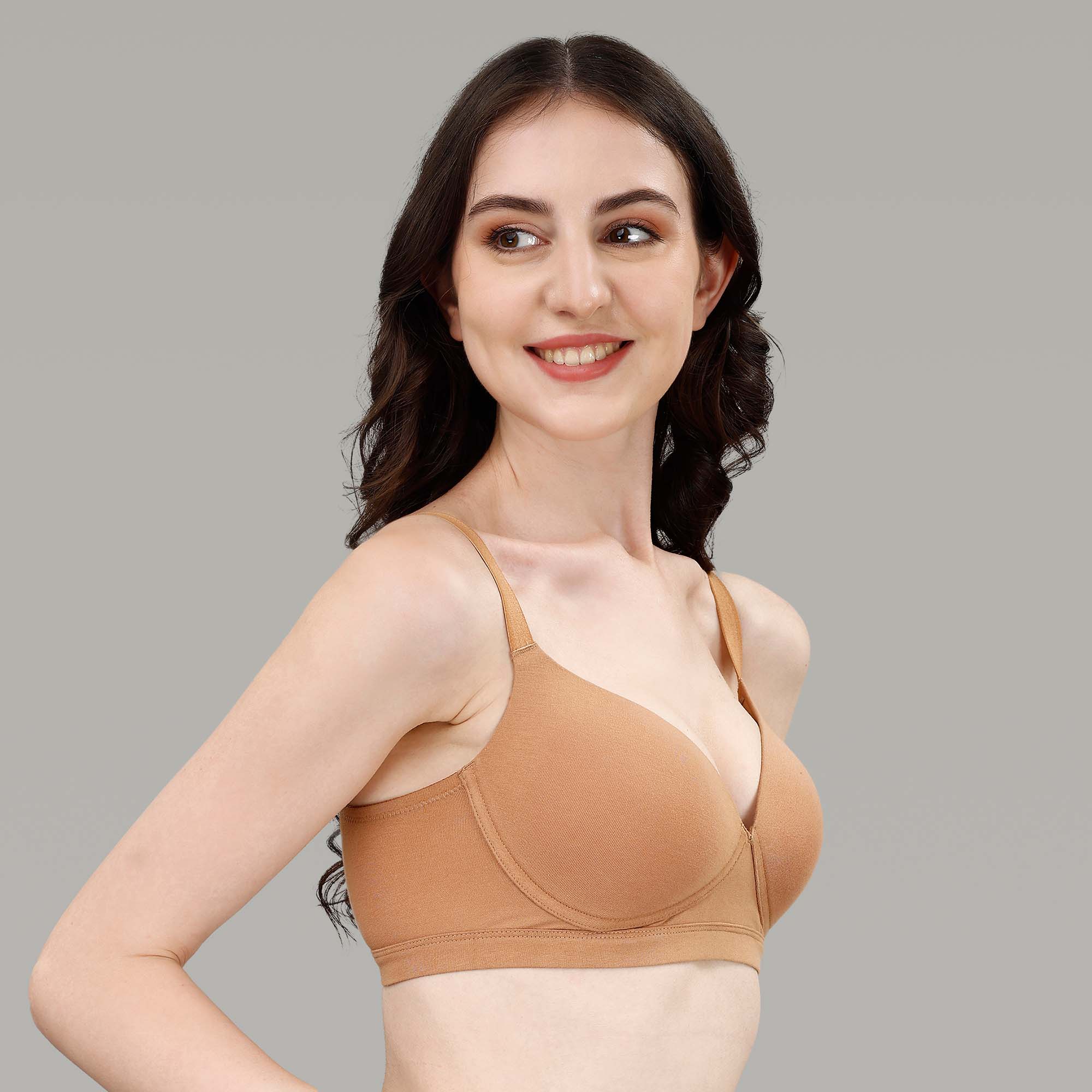 Lightly Padded Non Wired Stretch Cotton Full Coverage T-Shirt Bra with Push-up look