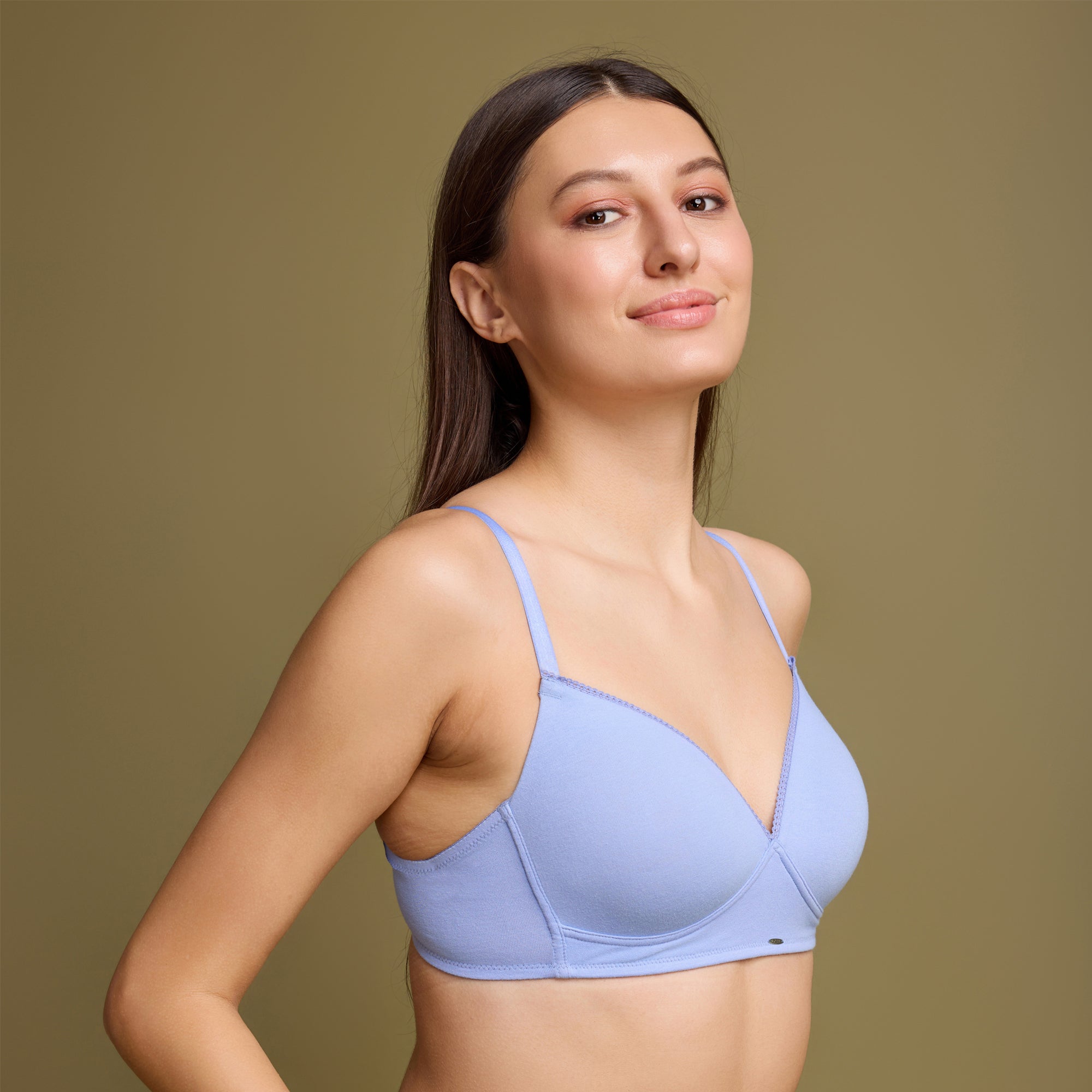 Lightly Padded Non wired Full Coverage Cotton T-shirt Bra with Lace Trim-CB-141