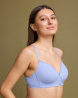 Lightly Padded Non wired Full Coverage Cotton T-shirt Bra with Lace Trim-CB-141