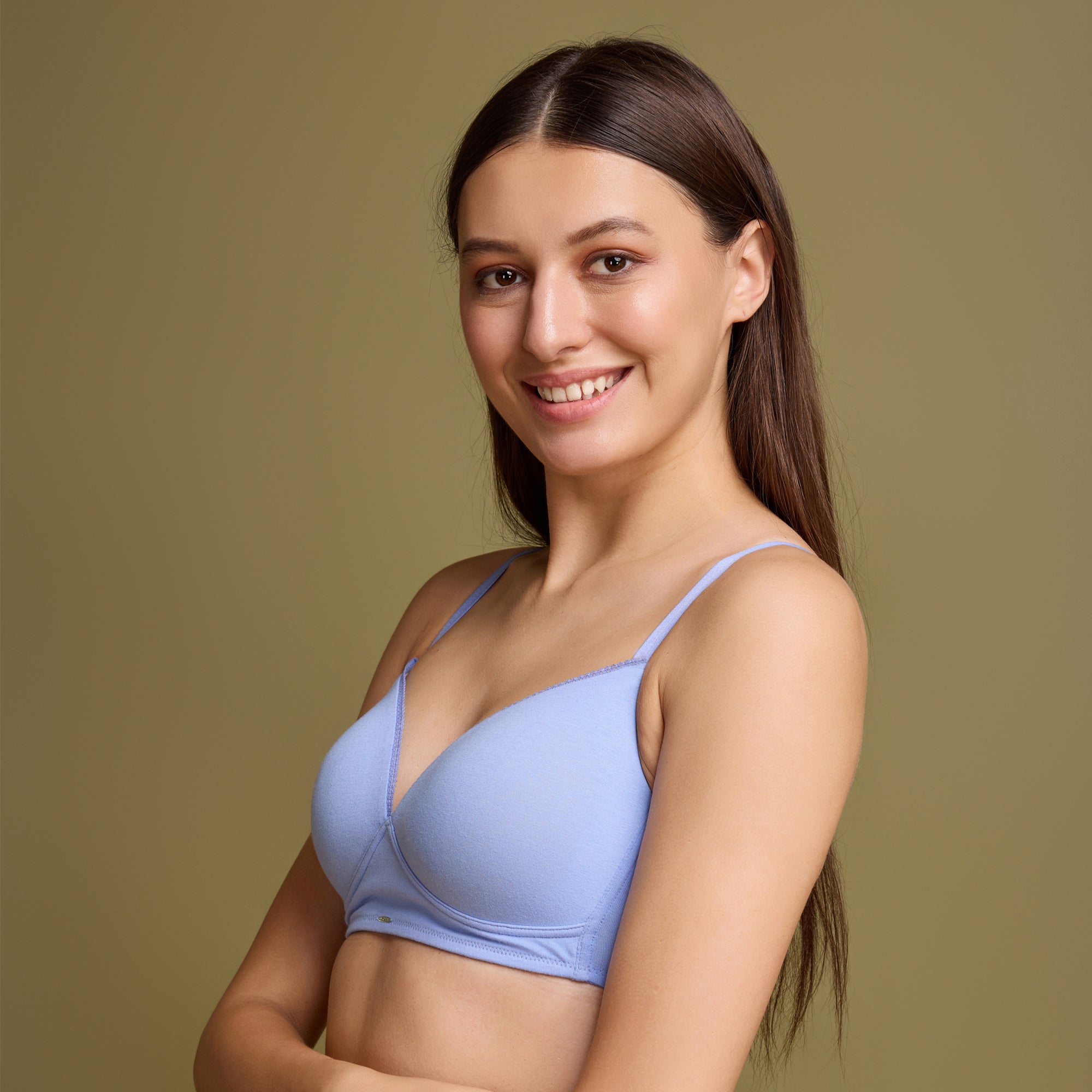 Lightly Padded Non wired Full Coverage Cotton T-shirt Bra with Lace Trim-CB-141