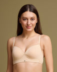 Lightly Padded Non wired Full Coverage Cotton T-shirt Bra with Lace Trim-CB-141