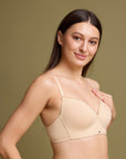 Lightly Padded Non wired Full Coverage Cotton T-shirt Bra with Lace Trim-CB-141