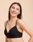 Lightly Padded Non wired Full Coverage Cotton T-shirt Bra with Lace Trim-CB-141