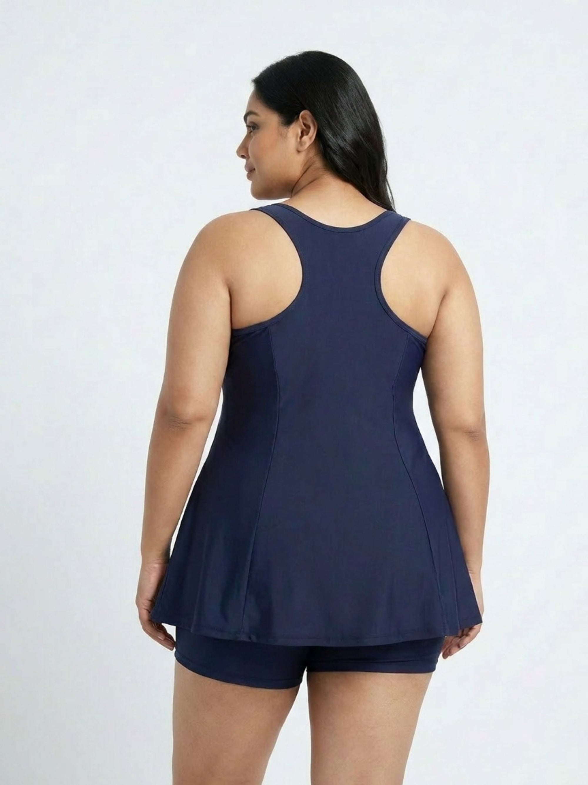 Flowy Racerback Swim Dress with Built-In Long Shorts