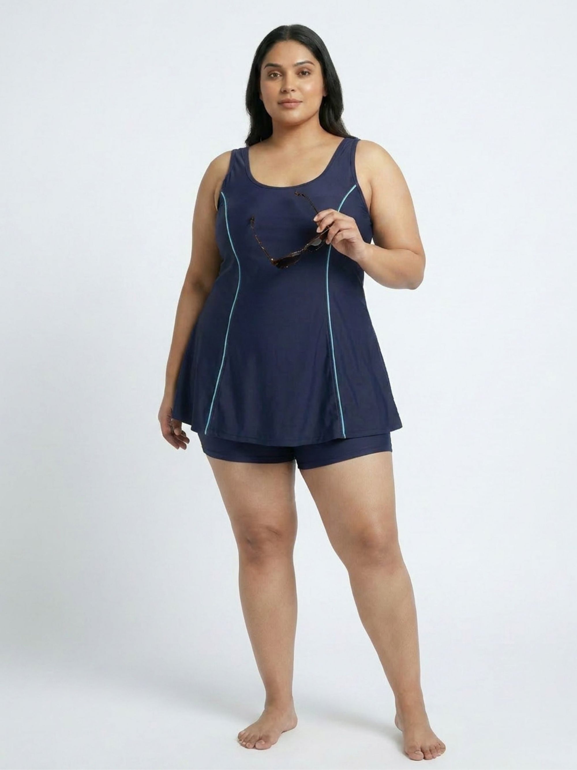 Flowy Racerback Swim Dress with Built-In Long Shorts