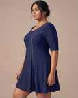 Half-Sleeve Princess Line Swim Dress with Inner Shorts