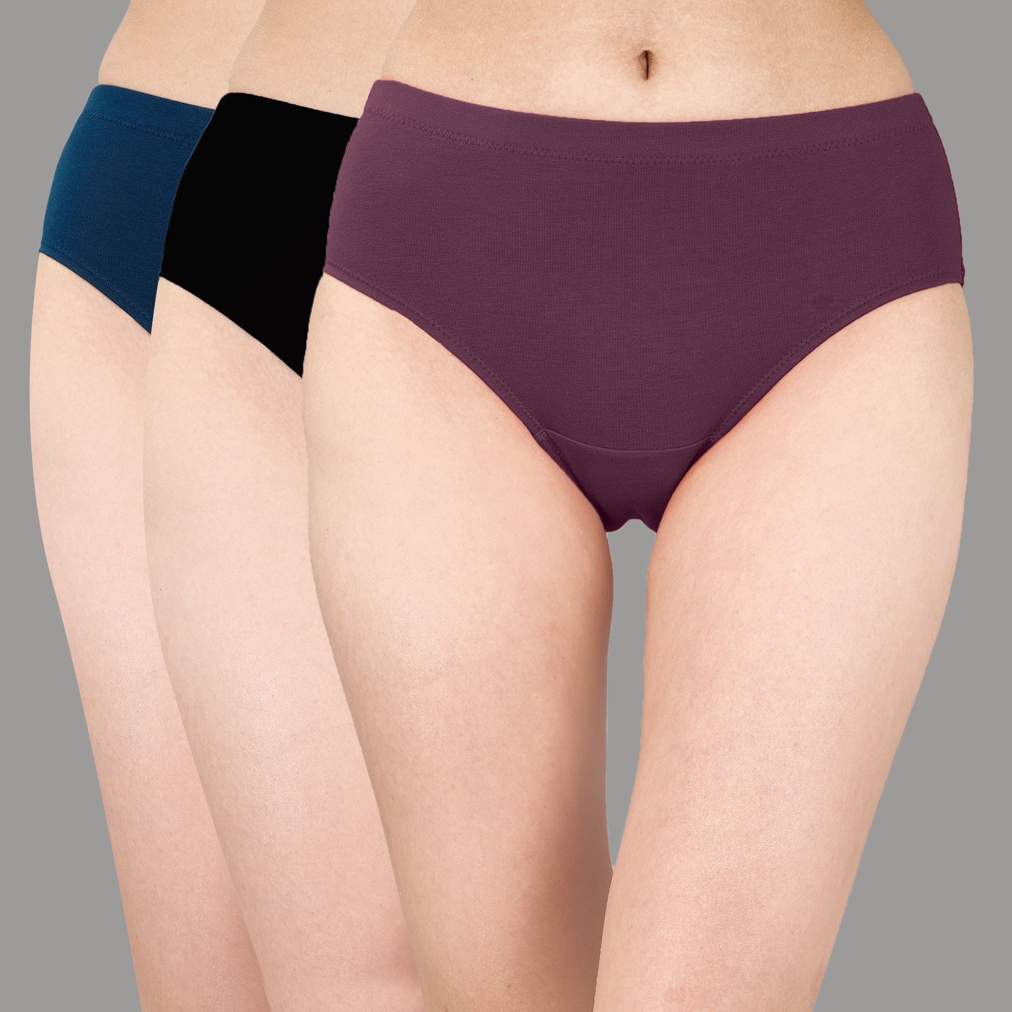 High Rise Full Coverage Solid Colour Cotton Stretch Hipster Panty (Pack of 3)