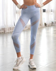 High Waist Ankle Length Sports Leggings with Mesh Panel and Quick Dry-AT-10