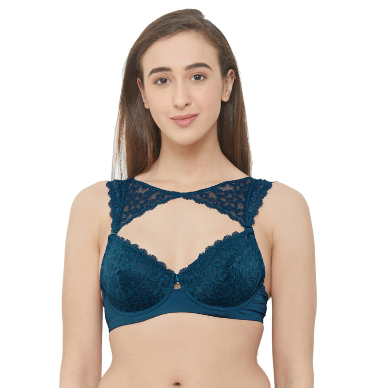 Semi/Medium Coverage Non Padded Wired Lace Demi Cup Bra (Pack Of 2)