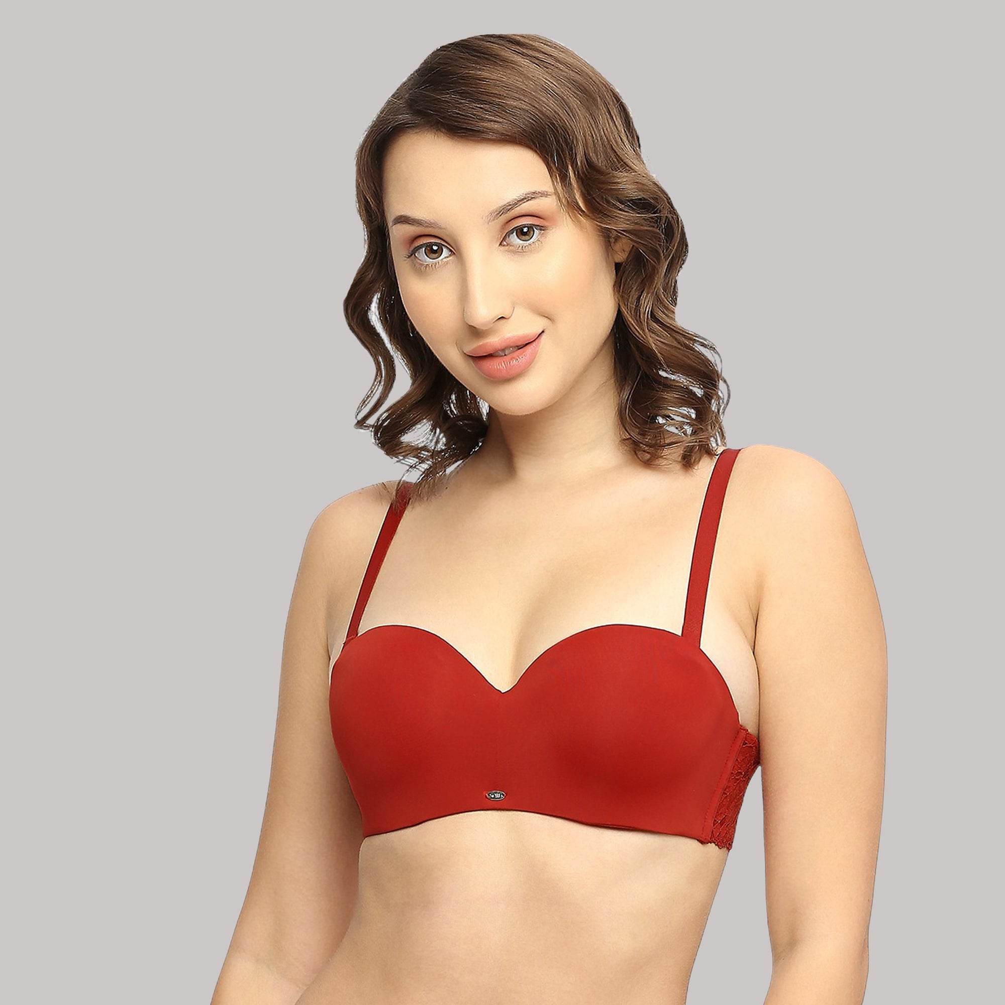 SOIE Woman - Padded Wired Medium Coverage Strapless Halter Neck Multiway Lace Bra - -for Women