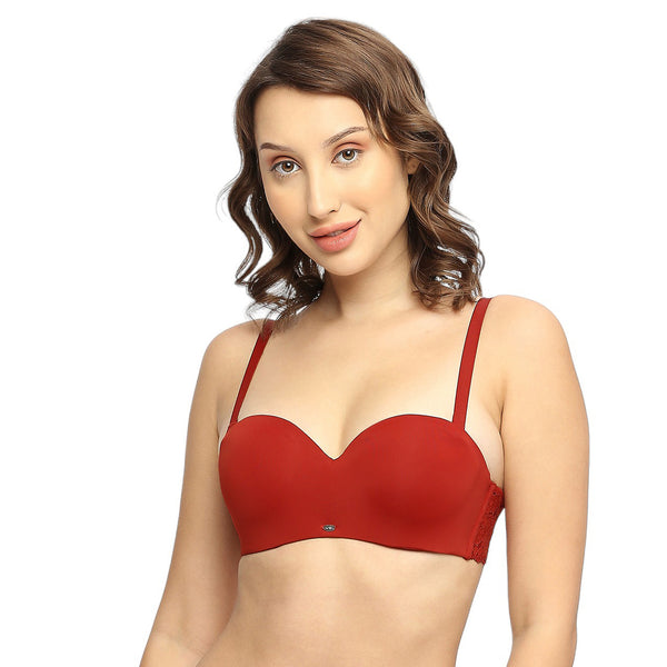Buy Amante Padded Wired Push-Up Bra With Detachable Straps - Red Online
