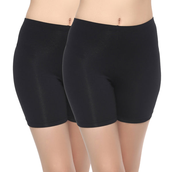 Solid Cotton Spandex Cycling Shorts-CS-1 (PACK of 2)