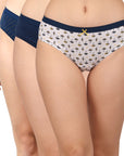 High Rise Full Coverage Solid and Printed Cotton Stretch Hipster Panty (Pack of 3)-3FCB-17