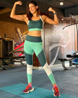 Tri-Color Block Sports Bra and Ankle Length Legging set