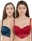 Semi/Medium Coverage Padded Wired Lace Demi Cup Bra (Pack Of 2) FB-546
