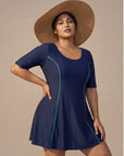 Half-Sleeve Princess Line Swim Dress with Inner Shorts