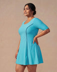 Half-Sleeve Princess Line Swim Dress with Inner Shorts