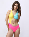 Colour Blocked Monokini Swimsuit with Front Cut-AQS-21