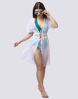 Crocheted Half Sleeves White Sheer Robe Cover Up- AQS-7