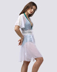 Crocheted Half Sleeves White Sheer Robe Cover Up