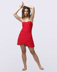 Metallic Stringed Halter Neck Swim Dress With Attached Shorts-AQS-15