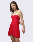 Metallic Stringed Halter Neck Swim Dress With Attached Shorts-AQS-15