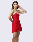 Metallic Stringed Halter Neck Swim Dress With Attached Shorts-AQS-15