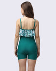 Tropical Printed Ruffled Neckline Mid Thigh Length Solid Swimsuit-AQS-6