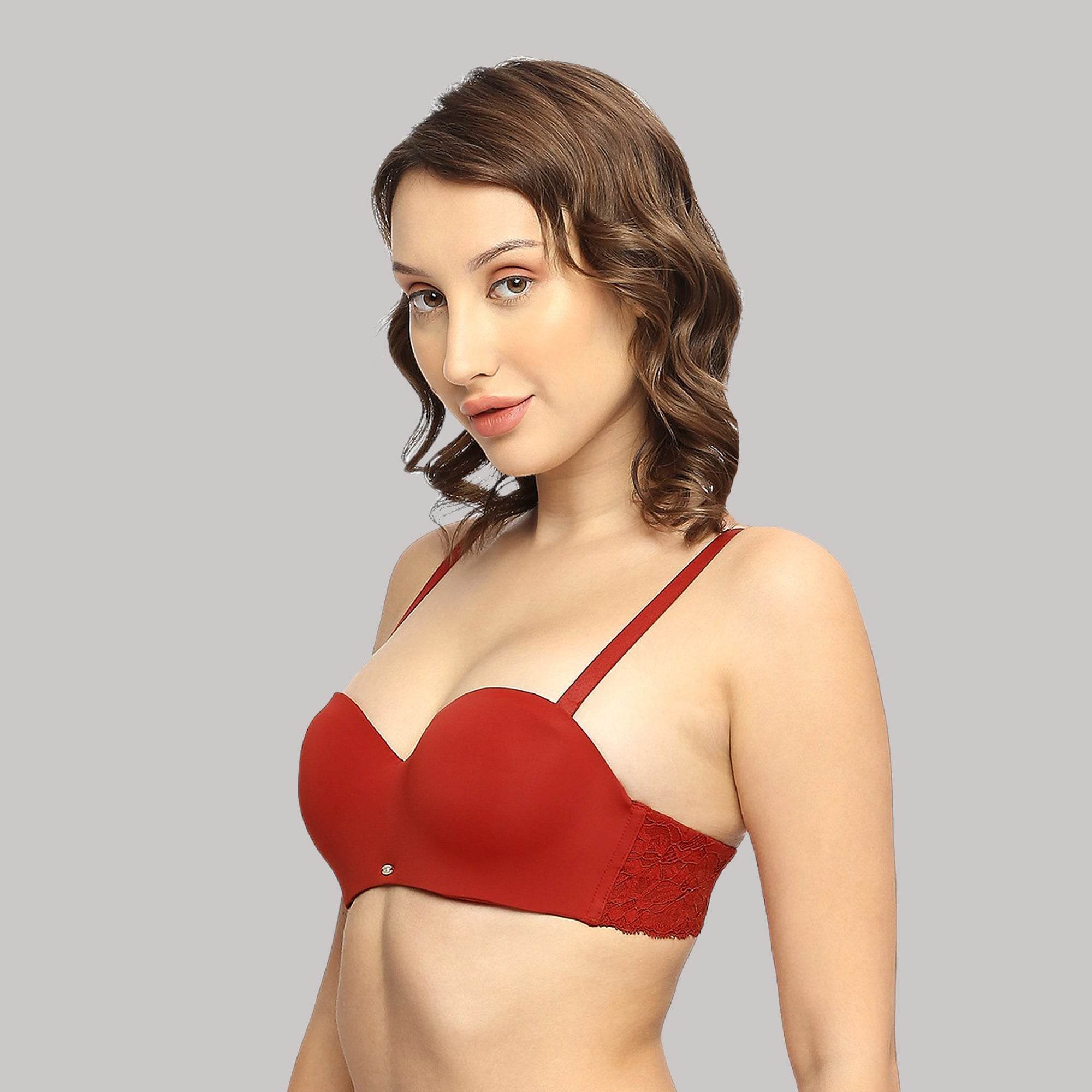 SOIE Woman - Padded Wired Medium Coverage Strapless Halter Neck Multiway Lace Bra - -for Women