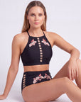 High-Neck Halter Padded Bikini Set with High Waist Brief