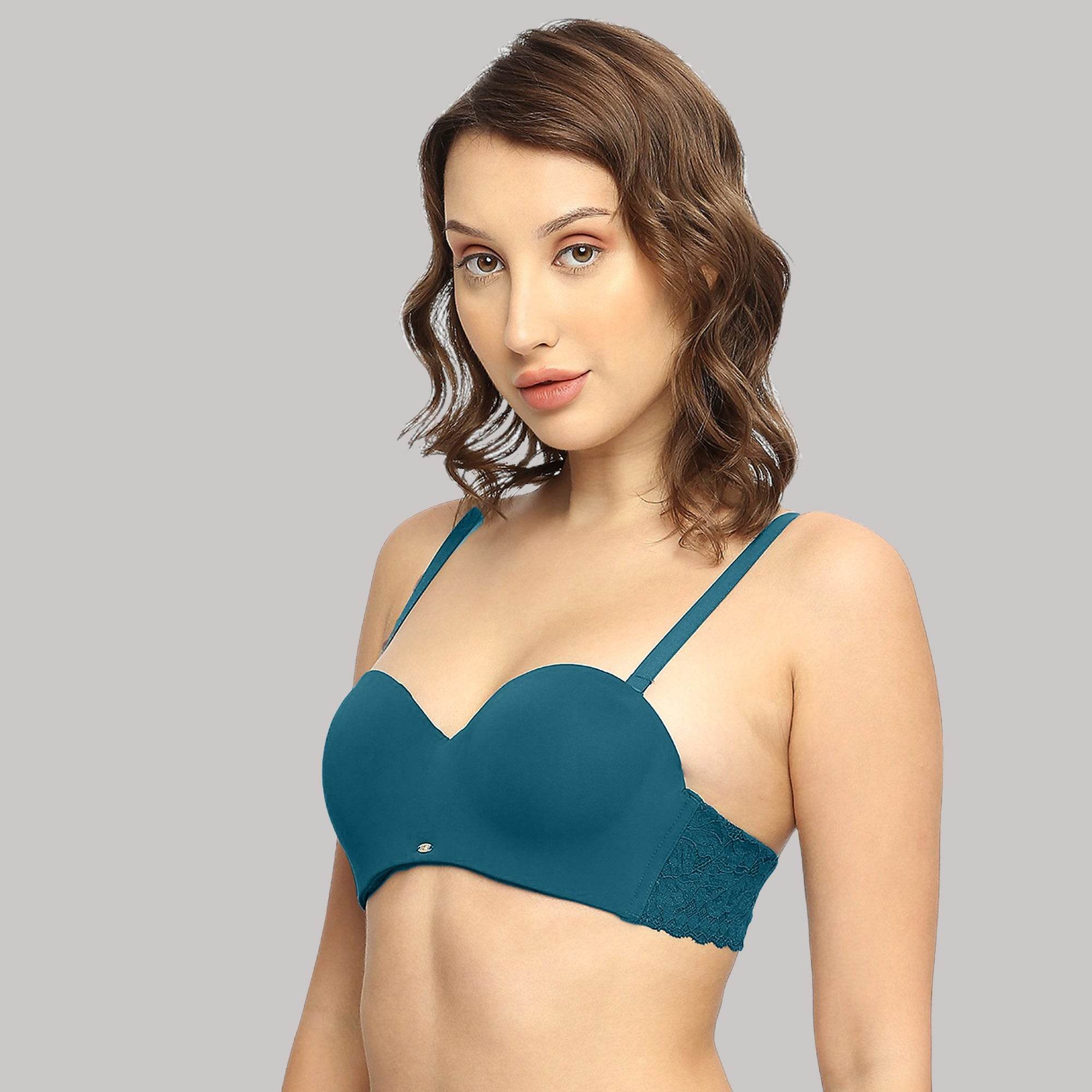 SOIE Woman - Padded Wired Medium Coverage Strapless Halter Neck Multiway Lace Bra - -for Women