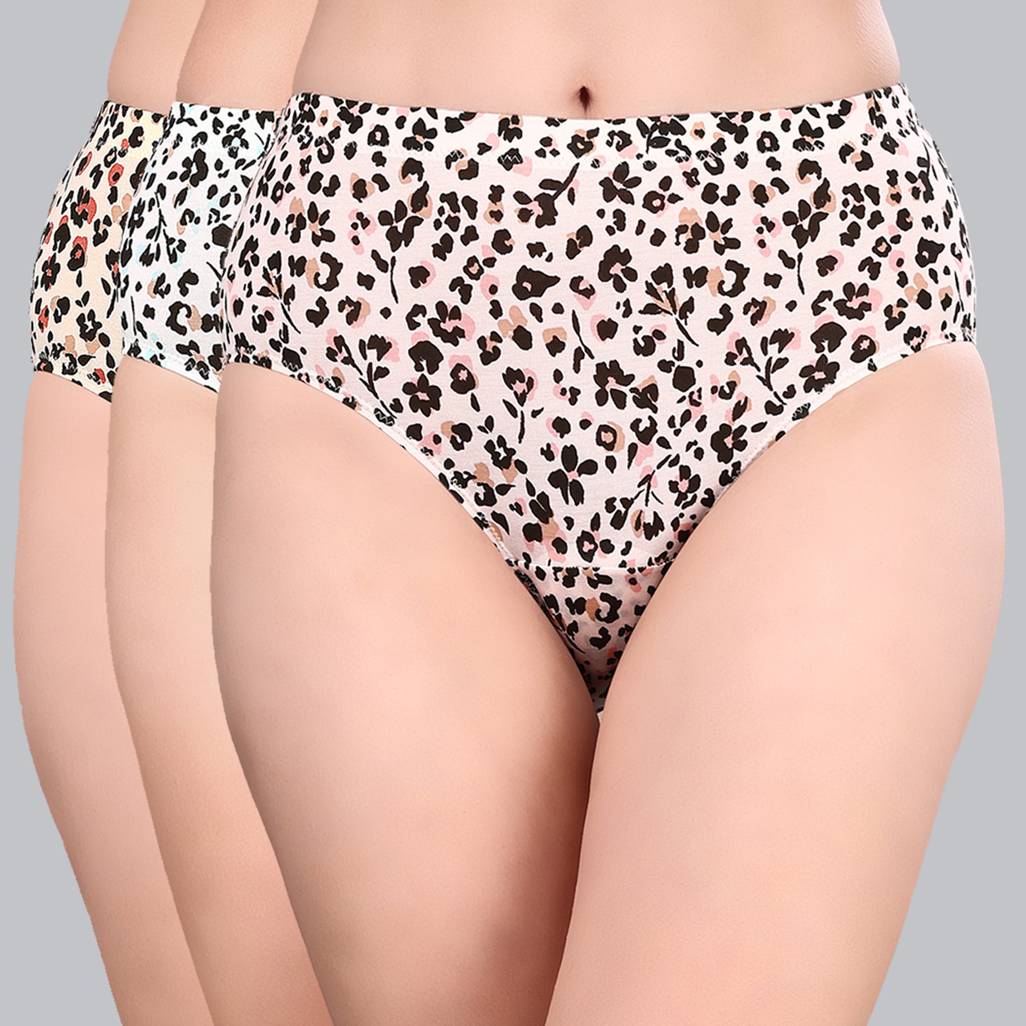 High Waist Full Coverage Printed Stretch Cotton Hipster Panty (Pack of 3) 3HWB-32