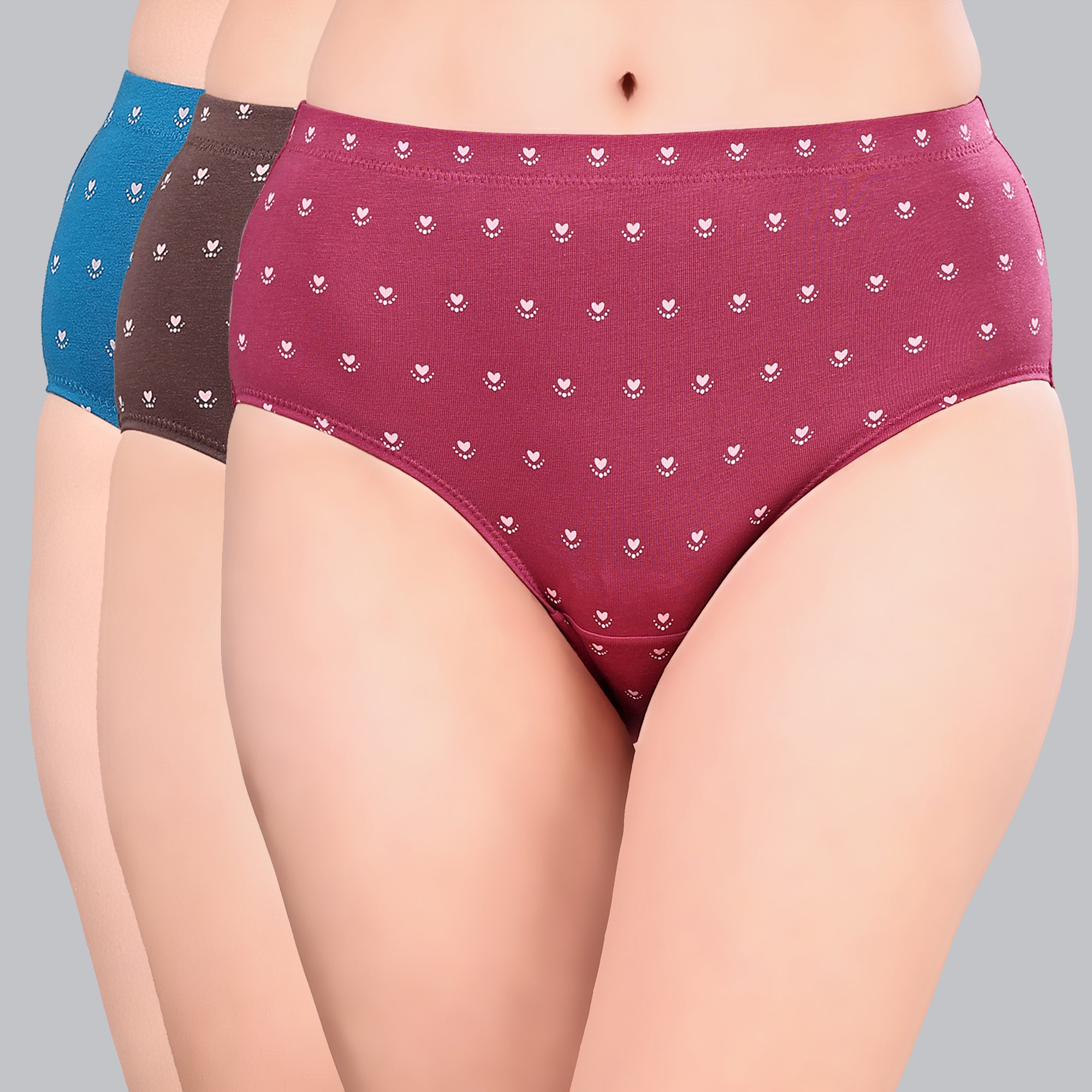 High Waist Full Coverage Printed Stretch Cotton Hipster Panty (Pack of 3) 3HWB-32