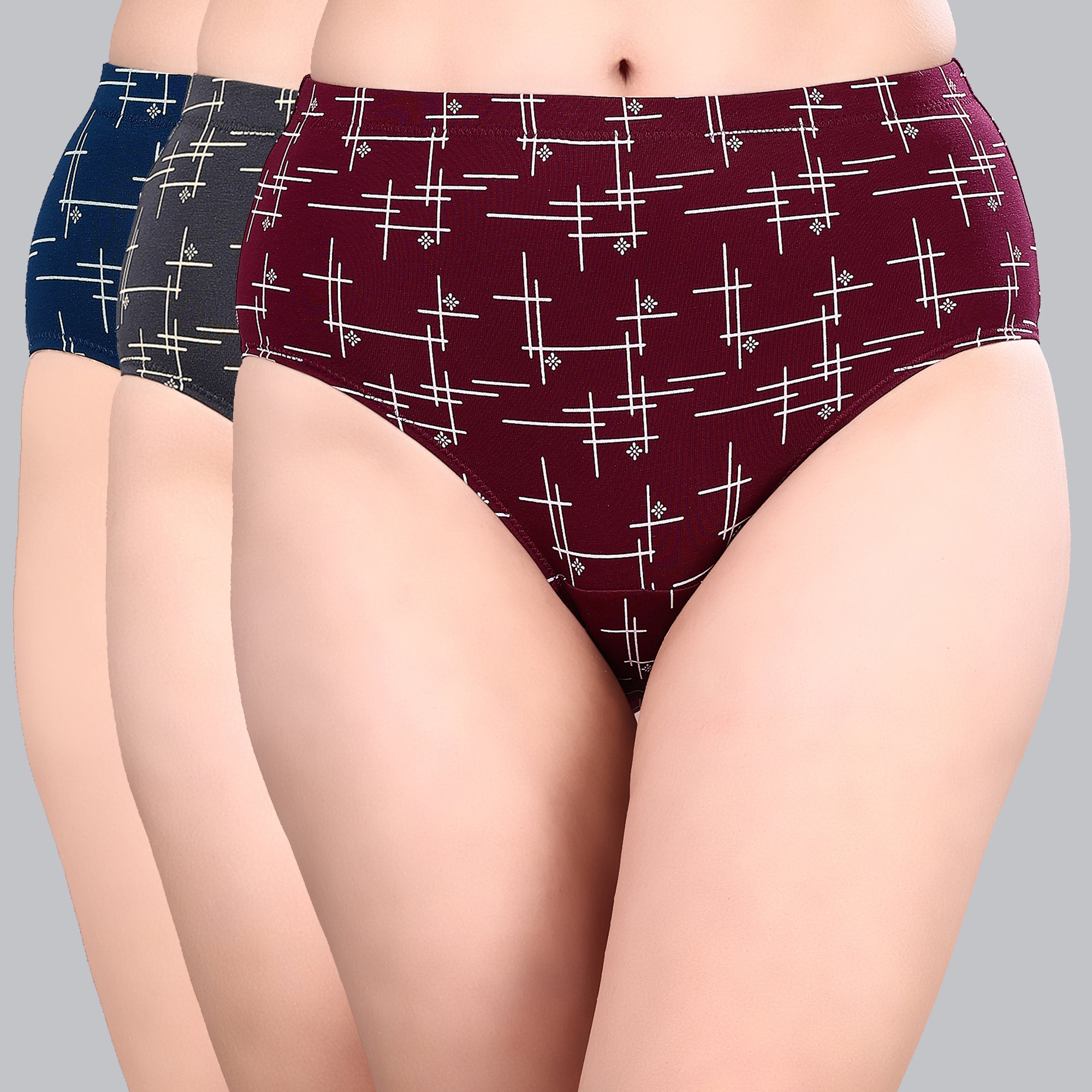 High Waist Full Coverage Printed Stretch Cotton Hipster Panty (Pack of 3) 3HWB-32