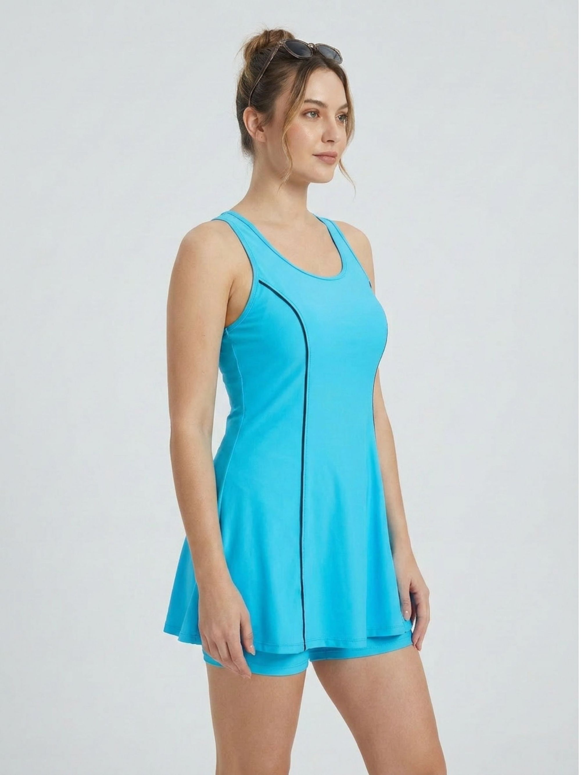 Flowy Racerback Swim Dress with Built-In Long Shorts