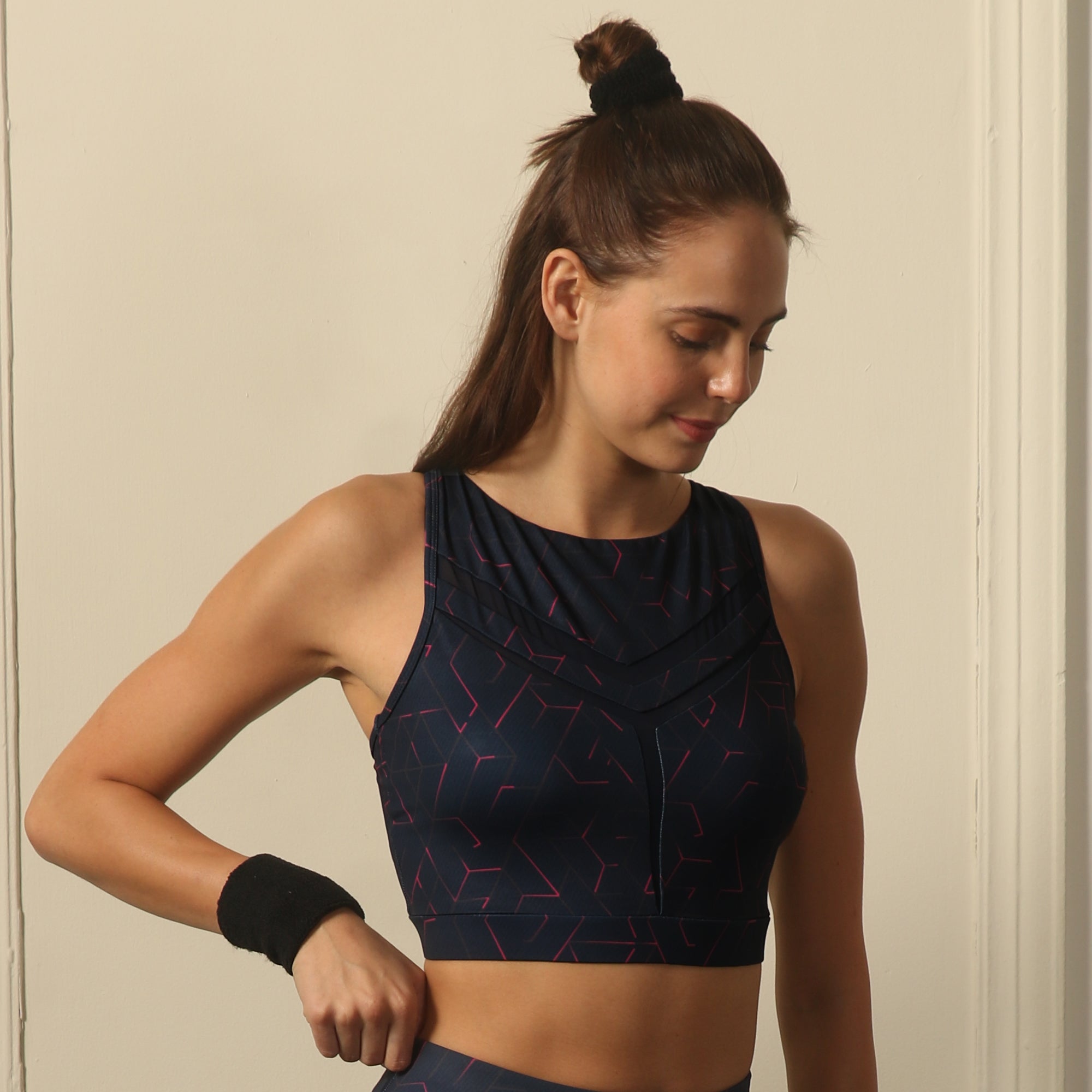 Medium Impact Quicky Dry Padded Sports Bra with Racerback and Mesh Detailing-AT-9