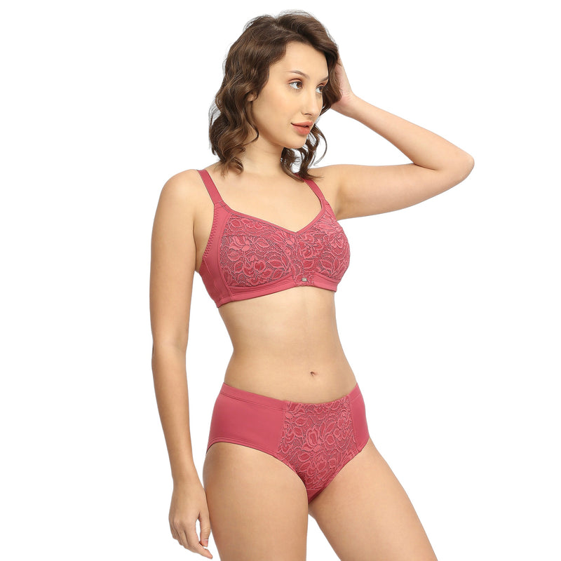 Full Coverage Non Wired Non Padded Bra with High Waist Full Coverage Lace Brief Set FB-709/ 1705