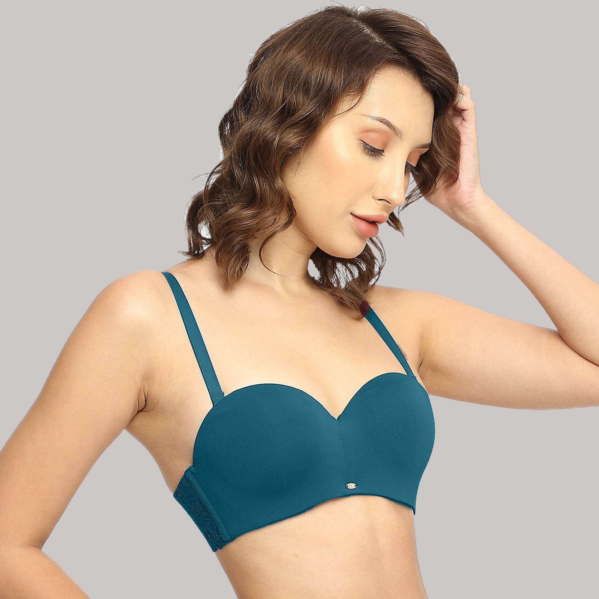 SOIE Woman - Padded Wired Medium Coverage Strapless Halter Neck Multiway Lace Bra - -for Women