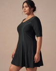 Half-Sleeve Princess Line Swim Dress with Inner Shorts