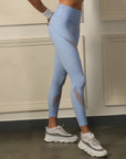 High Waist Ankle Length Sports Leggings with Mesh Panel and Quick Dry-AT-10