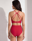 High-Neck Halter Padded Bikini Set with High Waist Brief
