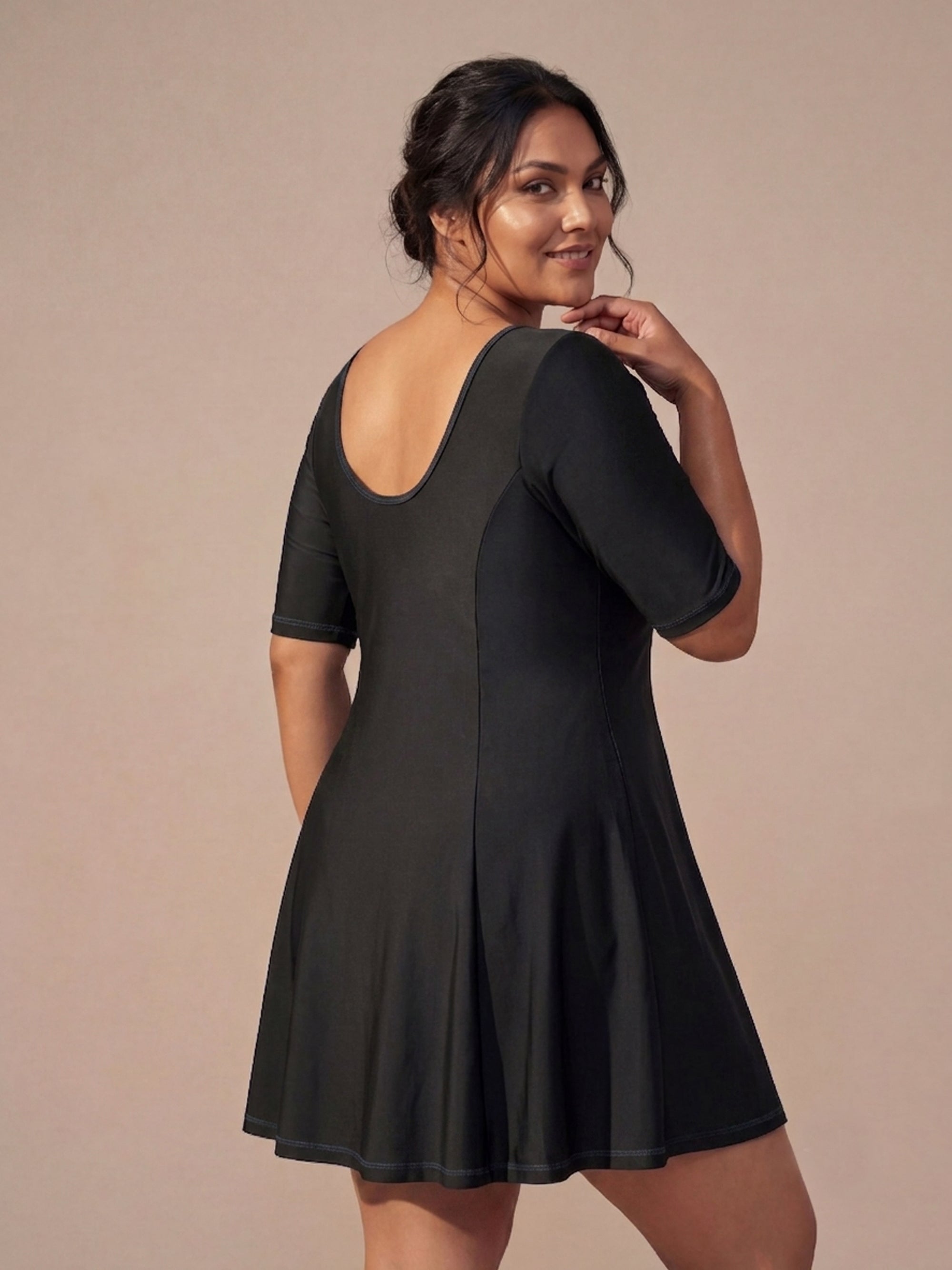 Half-Sleeve Princess Line Swim Dress with Inner Shorts