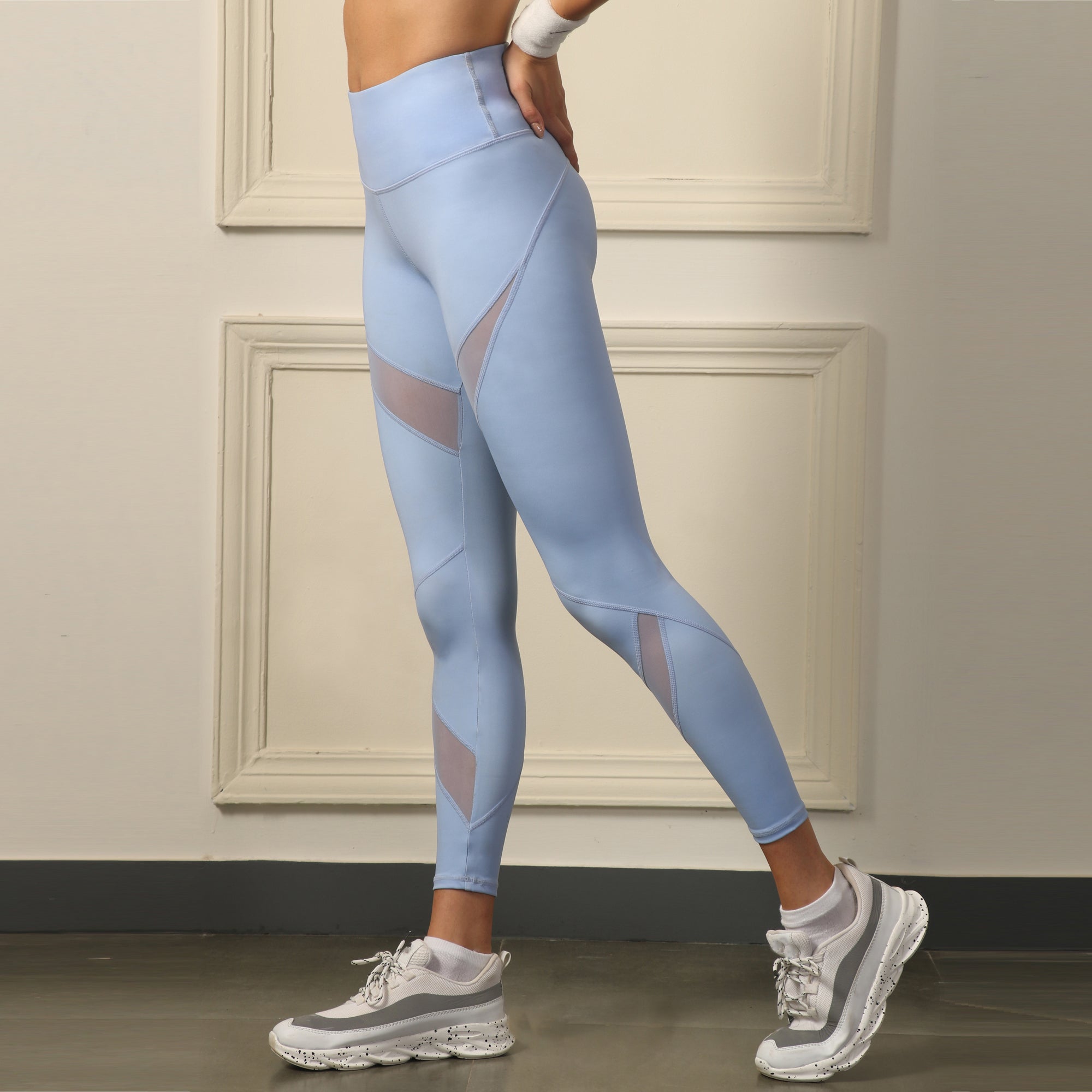 High Waist Ankle Length Sports Leggings with Mesh Panel and Quick Dry-AT-10