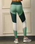 High-Waist Compression Waistband Ankle-Length Leggings with Tri-Color Block