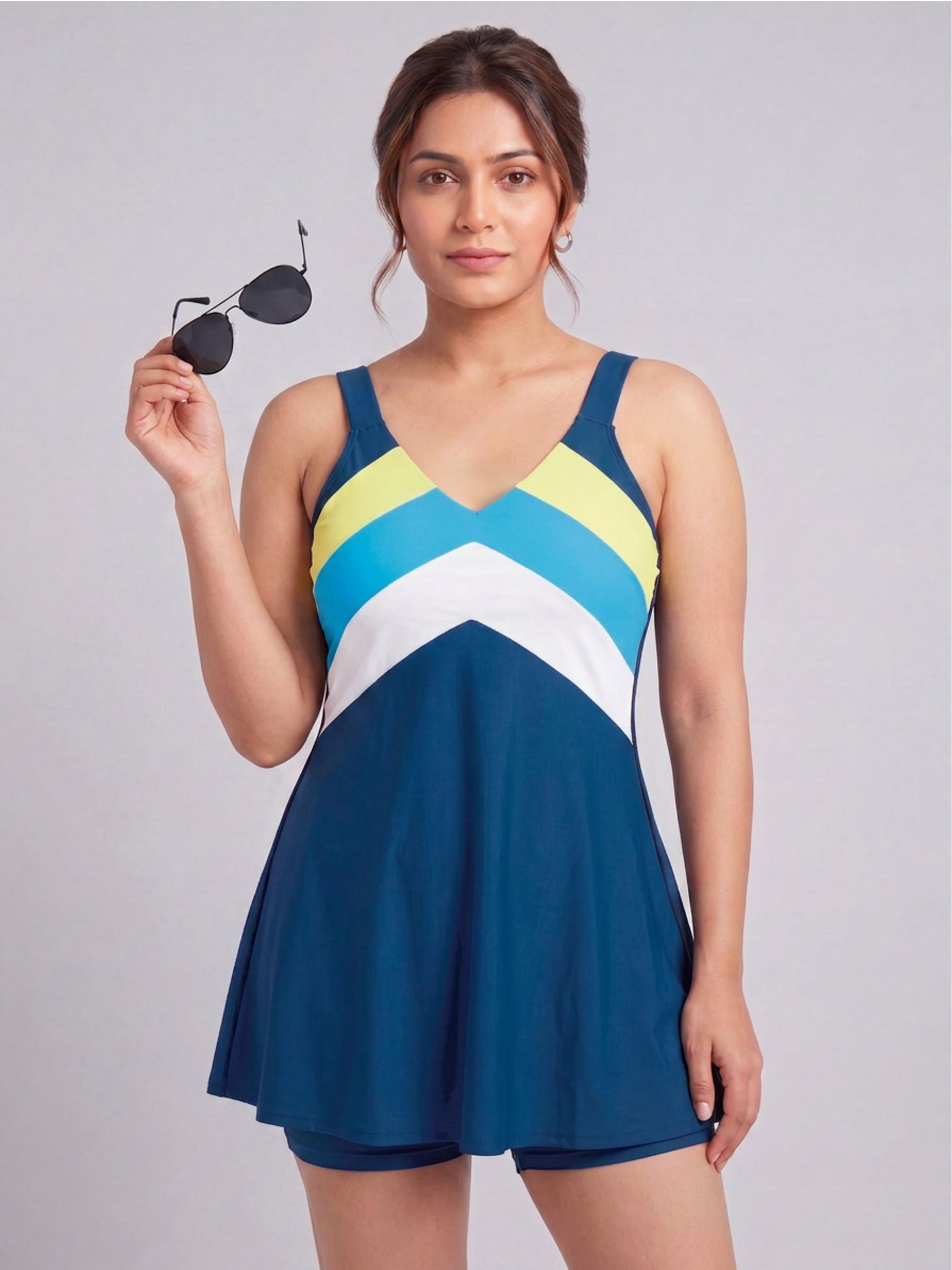 Colour Block Mid-Thigh Swimdress