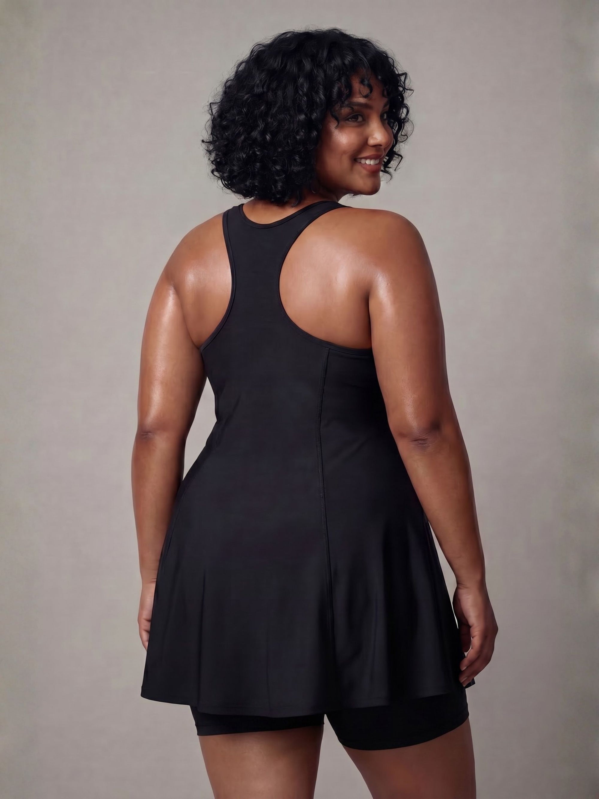 Flowy Racerback Swim Dress with Built-In Long Shorts – SOIE Woman