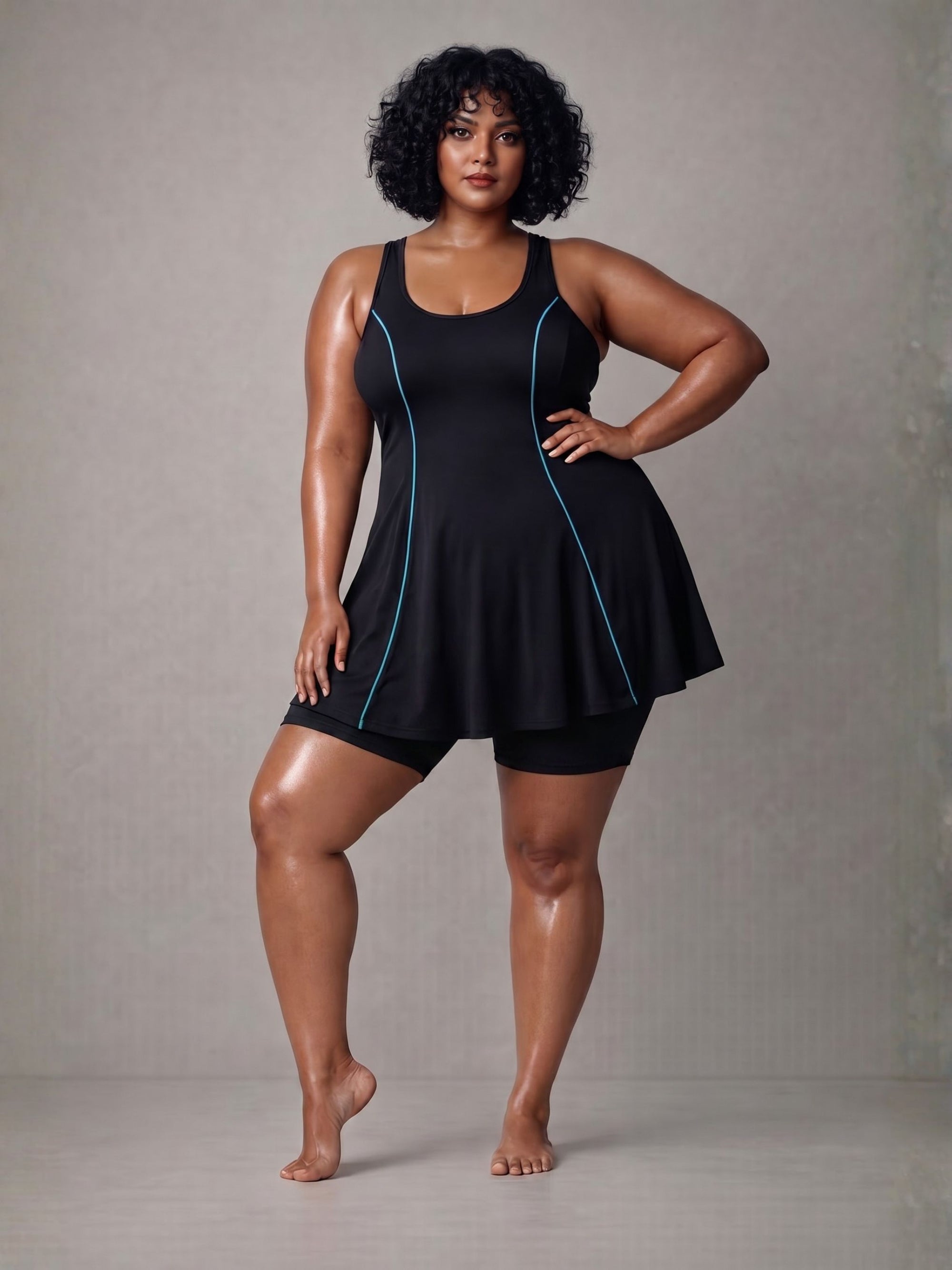 Flowy Racerback Swim Dress with Built-In Long Shorts